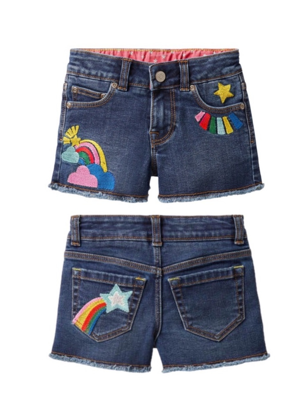 Mini Boden Star Rainbow Embroidered Jean Shorts•Size 10